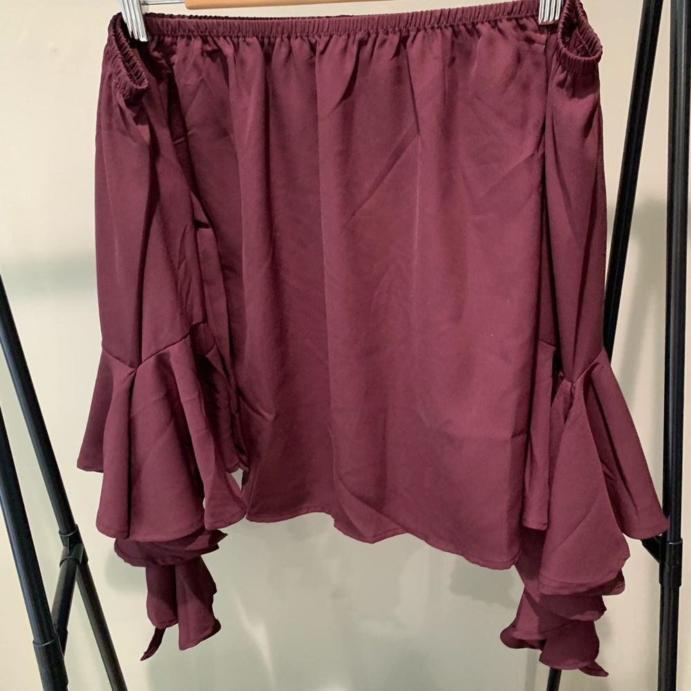 Purple Frill Sleeve off the should blouse